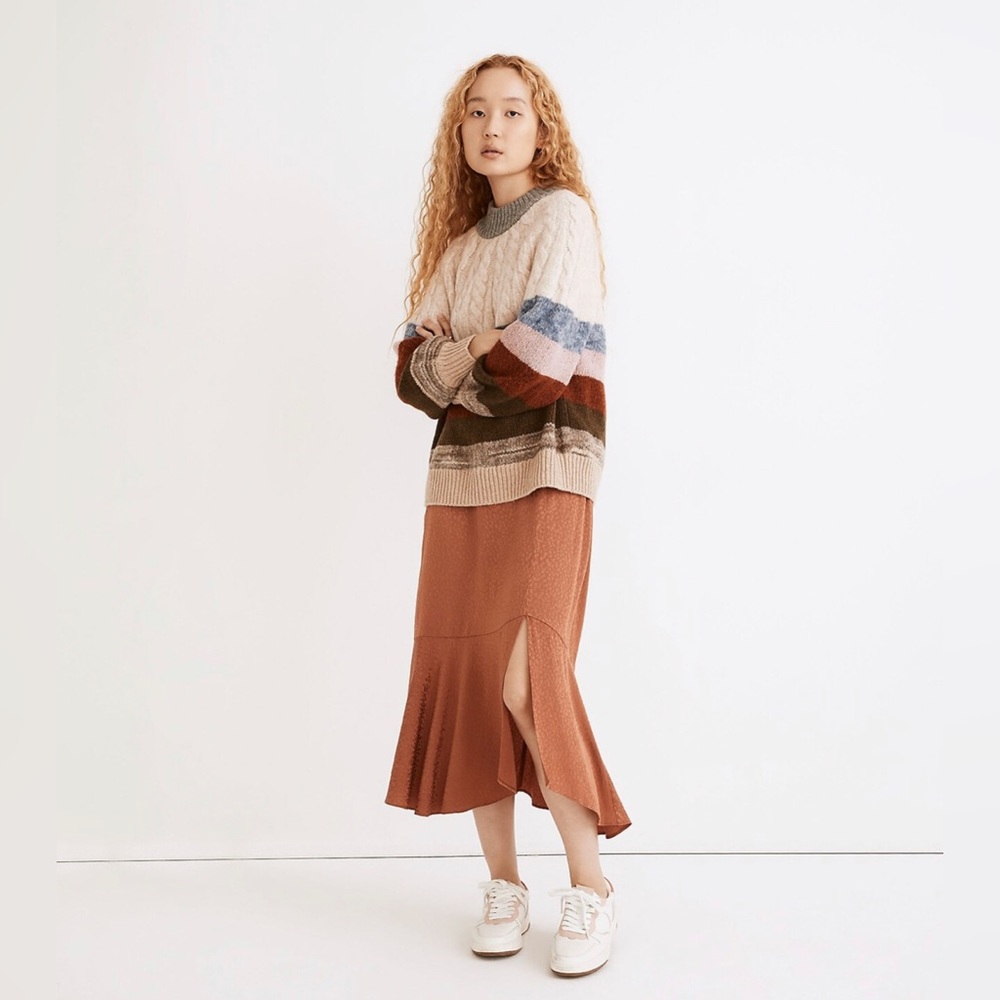 ✨SOLD✨ MADEWELL Deacon Cableknit Mockneck Sweater in Stripe - Size L NWT - Picture 2 of 16